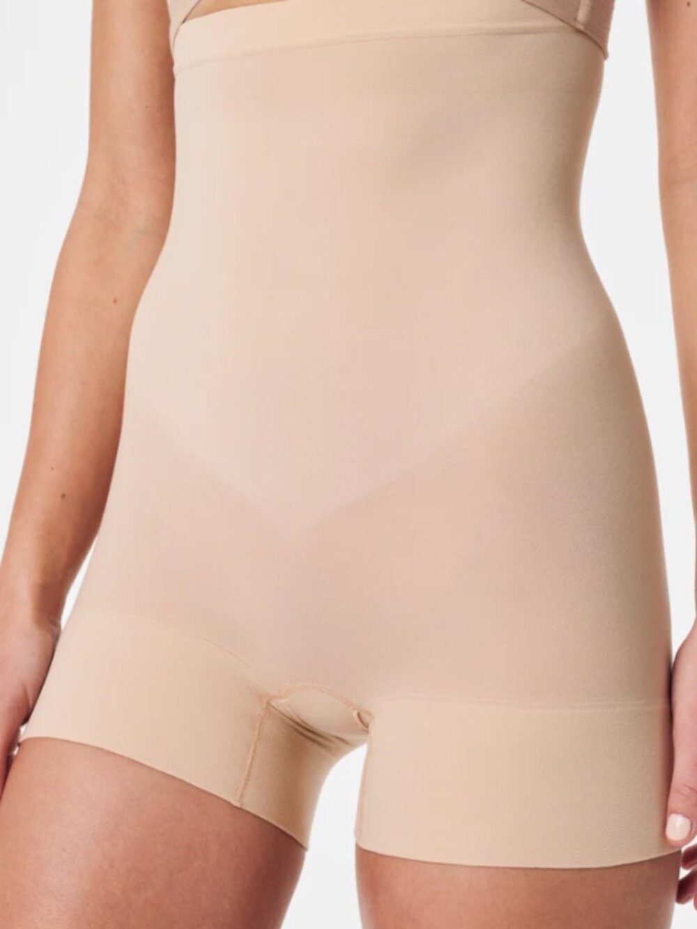 Spanx “Haute” High-Waist Seamless Shaping Shorts in Beige "Shorty"